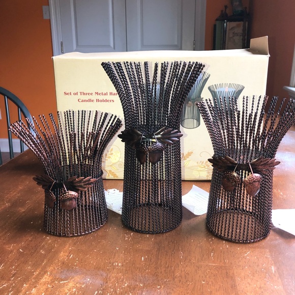 NIB SET of 3 Metal Harvest Candle Holders - Picture 2 of 15